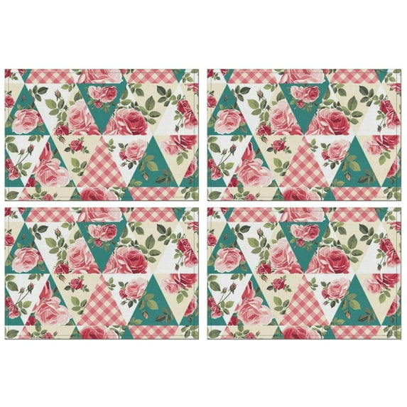 Pioneer Flower Floral Print Pattern Summer Placemats Table Placemats Set Of 4-Linen Kitchen Washable Placemats Table Mats 12x18 Inch Non-Slip Heat Resistant