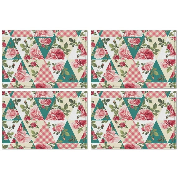 Pioneer Flower Floral Print Pattern Summer Placemats Table Placemats Set Of 4-Linen Kitchen Washable Placemats Table Mats 12x18 Inch Non-Slip Heat Resistant