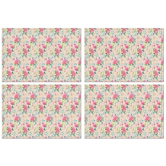 Pioneer Flower Floral Print Pattern Summer Placemats Table Placemats Set Of 4-Linen Kitchen Washable Placemats Table Mats 12x18 Inch Non-Slip Heat Resistant
