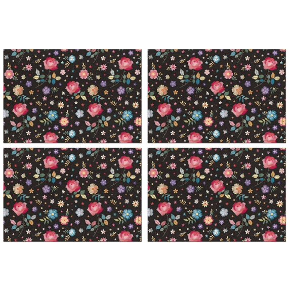 Pioneer Flower Floral Print Pattern Summer Placemats Table Placemats Set Of 4-Linen Kitchen Washable Placemats Table Mats 12x18 Inch Non-Slip Heat Resistant