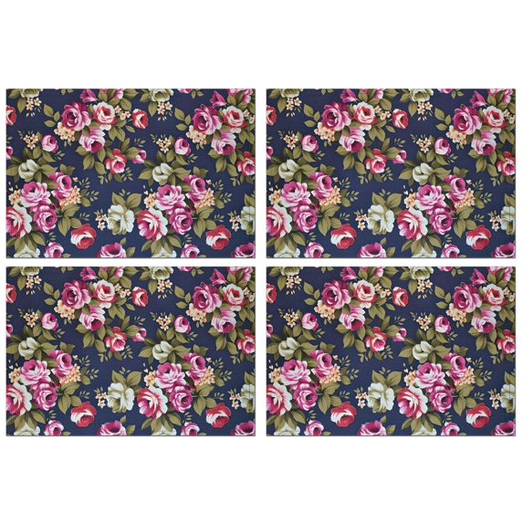 Pioneer Flower Floral Print Pattern Summer Placemats Table Placemats Set Of 4-Linen Kitchen Washable Placemats Table Mats 12x18 Inch Non-Slip Heat Resistant