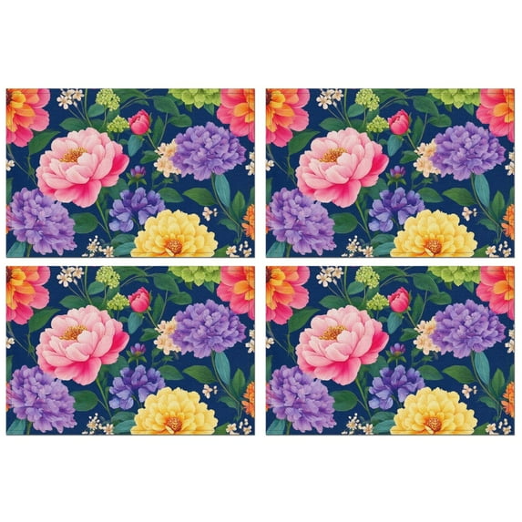 Pioneer Flower Floral Print Pattern Summer Placemats Table Placemats Set Of 4-Linen Kitchen Washable Placemats Table Mats 12x18 Inch Non-Slip Heat Resistant