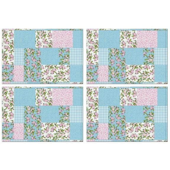 Pioneer Flower Floral Print Pattern Summer Placemats Table Placemats Set Of 4-Linen Kitchen Washable Placemats Table Mats 12x18 Inch Non-Slip Heat Resistant