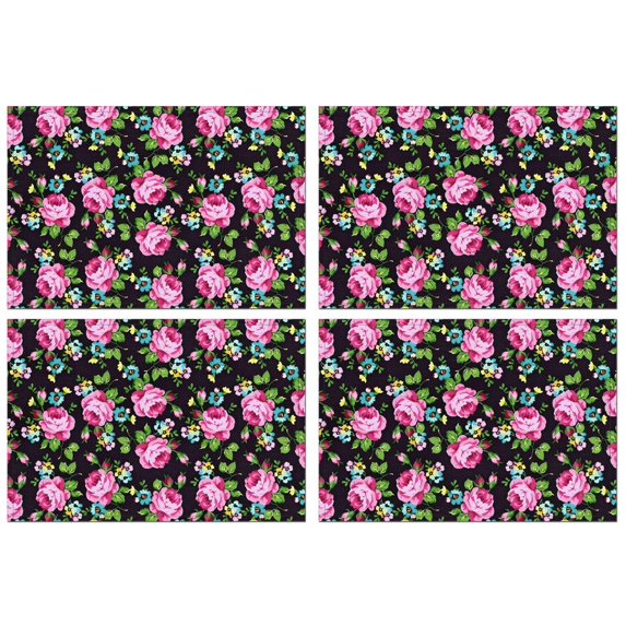 Pioneer Flower Floral Print Pattern Summer Placemats Table Placemats Set Of 4-Linen Kitchen Washable Placemats Table Mats 12x18 Inch Non-Slip Heat Resistant