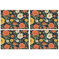 Pioneer Flower Floral Print Pattern Summer Placemats Table Placemats Set Of 4-Linen Kitchen Washable Placemats Table Mats 12x18 Inch Non-Slip Heat Resistant