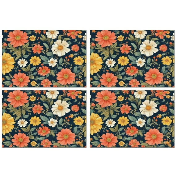 Pioneer Flower Floral Print Pattern Summer Placemats Table Placemats Set Of 4-Linen Kitchen Washable Placemats Table Mats 12x18 Inch Non-Slip Heat Resistant