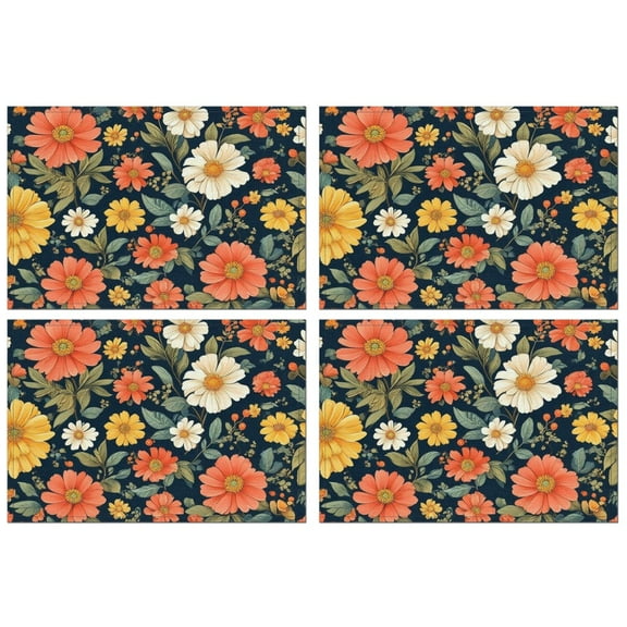 Pioneer Flower Floral Print Pattern Summer Placemats Table Placemats Set Of 4-Linen Kitchen Washable Placemats Table Mats 12x18 Inch Non-Slip Heat Resistant