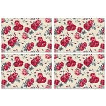 Pioneer Flower Floral Print Pattern Summer Placemats Table Placemats Set Of 4-Linen Kitchen Washable Placemats Table Mats 12x18 Inch Non-Slip Heat Resistant