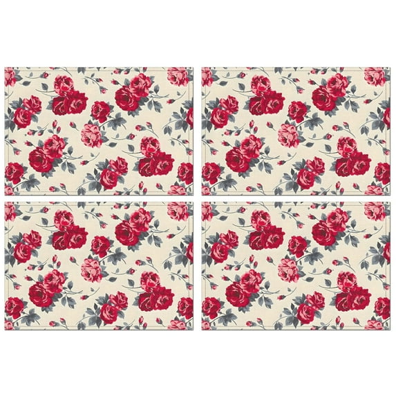 Pioneer Flower Floral Print Pattern Summer Placemats Table Placemats Set Of 4-Linen Kitchen Washable Placemats Table Mats 12x18 Inch Non-Slip Heat Resistant