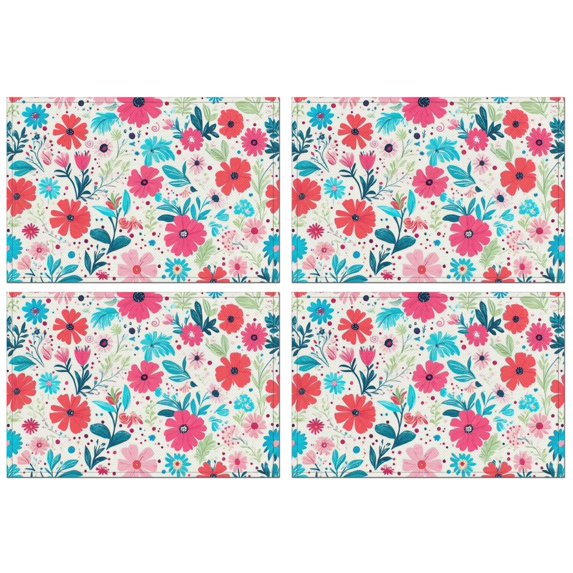 Pioneer Flower Floral Print Pattern Summer Placemats Table Placemats Set Of 4-Linen Kitchen Washable Placemats Table Mats 12x18 Inch Non-Slip Heat Resistant