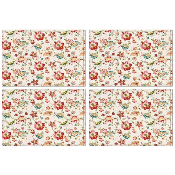 Pioneer Flower Floral Print Pattern Summer Placemats Table Placemats Set Of 4-Linen Kitchen Washable Placemats Table Mats 12x18 Inch Non-Slip Heat Resistant