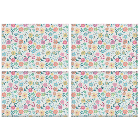 Pioneer Flower Floral Print Pattern Summer Placemats Table Placemats Set Of 4-Linen Kitchen Washable Placemats Table Mats 12x18 Inch Non-Slip Heat Resistant