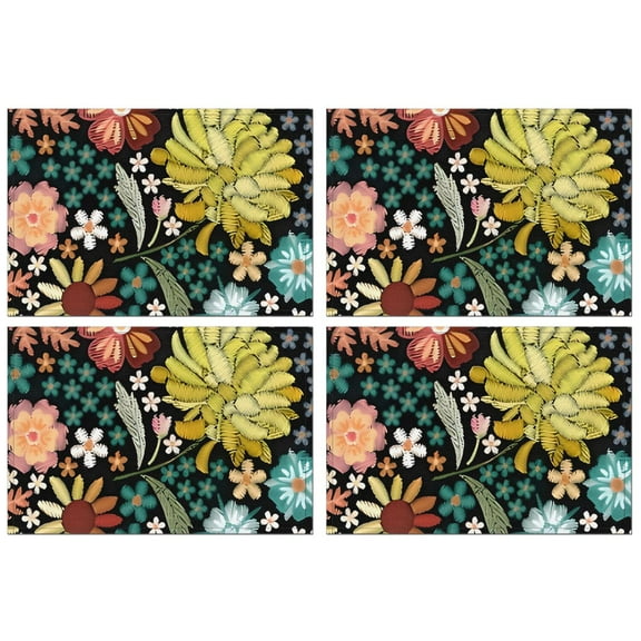 Pioneer Flower Floral Print Pattern Summer Placemats Table Placemats Set Of 4-Linen Kitchen Washable Placemats Table Mats 12x18 Inch Non-Slip Heat Resistant