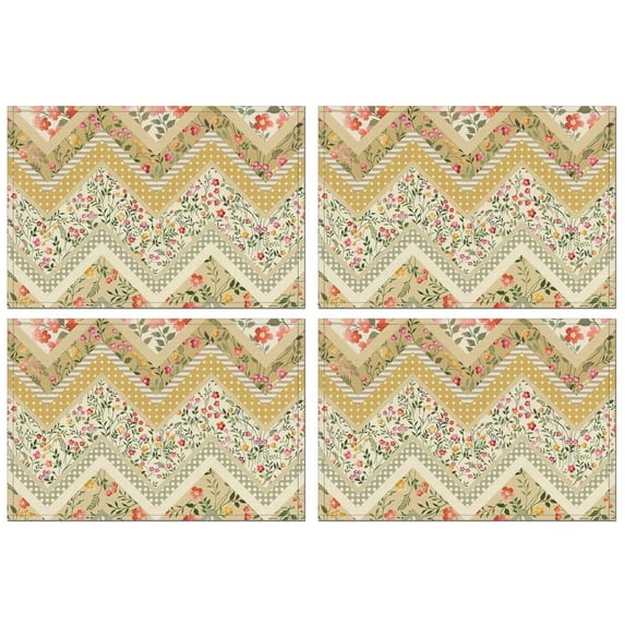 Pioneer Flower Floral Print Pattern Summer Placemats Table Placemats Set Of 4-Linen Kitchen Washable Placemats Table Mats 12x18 Inch Non-Slip Heat Resistant