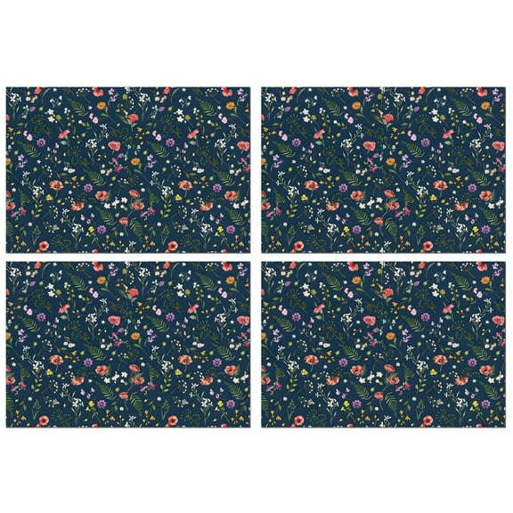 Pioneer Flower Floral Print Pattern Summer Placemats Table Placemats Set Of 4-Linen Kitchen Washable Placemats Table Mats 12x18 Inch Non-Slip Heat Resistant