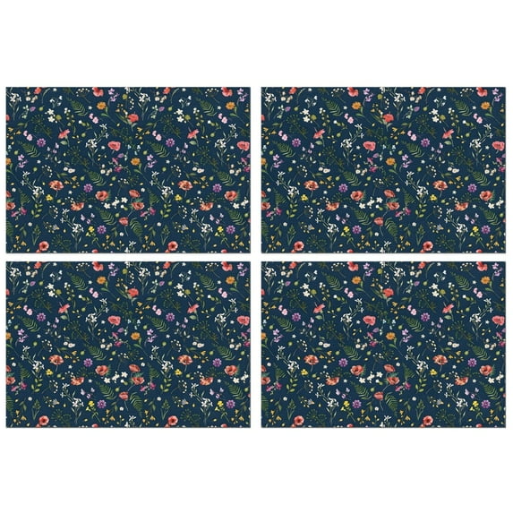Pioneer Flower Floral Print Pattern Summer Placemats Table Placemats Set Of 4-Linen Kitchen Washable Placemats Table Mats 12x18 Inch Non-Slip Heat Resistant