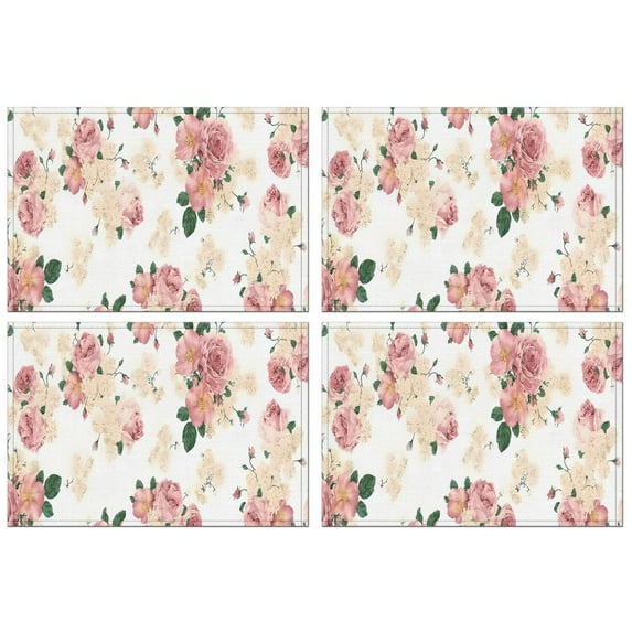 Pioneer Flower Floral Print Pattern Summer Placemats Table Placemats Set Of 4-Linen Kitchen Washable Placemats Table Mats 12x18 Inch Non-Slip Heat Resistant