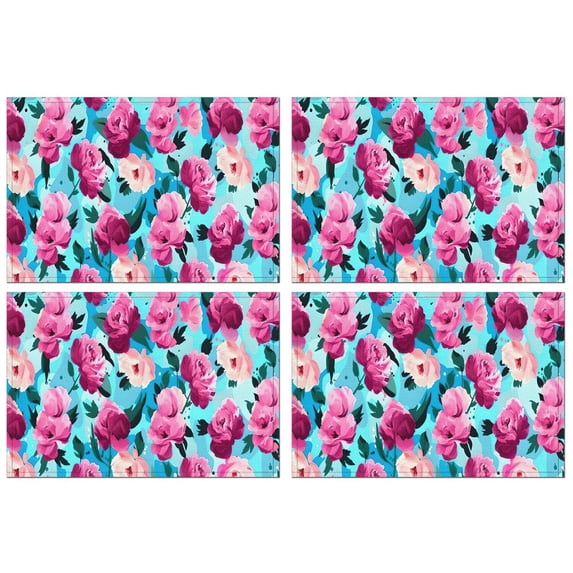 Pioneer Flower Floral Print Pattern Summer Placemats Table Placemats Set Of 4-Linen Kitchen Washable Placemats Table Mats 12x18 Inch Non-Slip Heat Resistant