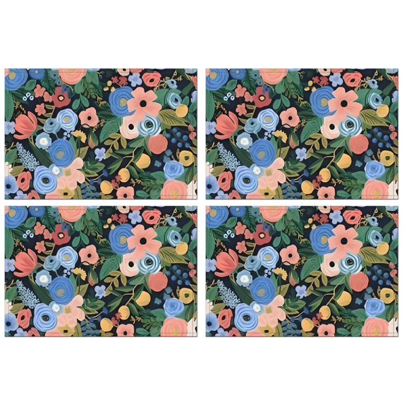 Pioneer Flower Floral Print Pattern Summer Placemats Table Placemats Set Of 4-Linen Kitchen Washable Placemats Table Mats 12x18 Inch Non-Slip Heat Resistant