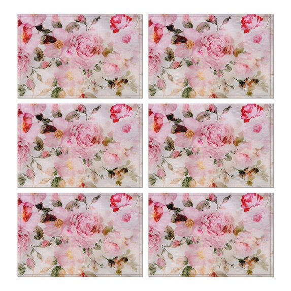 Pioneer Flower Floral Print Pattern Summer Placemats Table Placemats Set Of 4-Linen Kitchen Washable Placemats Table Mats 12x18 Inch Non-Slip Heat Resistant
