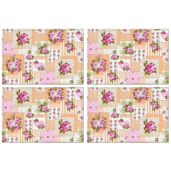 Pioneer Flower Floral Print Pattern Summer Placemats Table Placemats Set Of 4-Linen Kitchen Washable Placemats Table Mats 12x18 Inch Non-Slip Heat Resistant