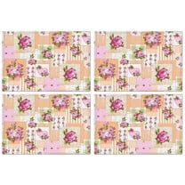 Pioneer Flower Floral Print Pattern Summer Placemats Table Placemats Set Of 4-Linen Kitchen Washable Placemats Table Mats 12x18 Inch Non-Slip Heat Resistant