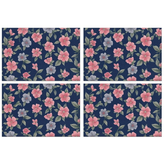 Pioneer Flower Floral Print Pattern Summer Placemats Table Placemats Set Of 4-Linen Kitchen Washable Placemats Table Mats 12x18 Inch Non-Slip Heat Resistant