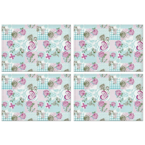 Pioneer Flower Floral Print Pattern Summer Placemats Table Placemats Set Of 4-Linen Kitchen Washable Placemats Table Mats 12x18 Inch Non-Slip Heat Resistant