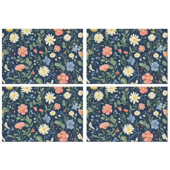 Pioneer Flower Floral Print Pattern Summer Placemats Table Placemats Set Of 4-Linen Kitchen Washable Placemats Table Mats 12x18 Inch Non-Slip Heat Resistant