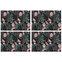 Pioneer Flower Floral Print Pattern Summer Placemats Table Placemats Set Of 4-Linen Kitchen Washable Placemats Table Mats 12x18 Inch Non-Slip Heat Resistant