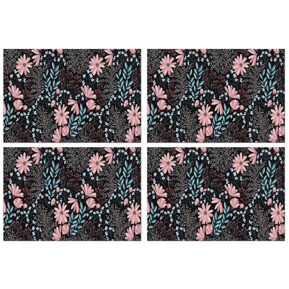 Pioneer Flower Floral Print Pattern Summer Placemats Table Placemats Set Of 4-Linen Kitchen Washable Placemats Table Mats 12x18 Inch Non-Slip Heat Resistant