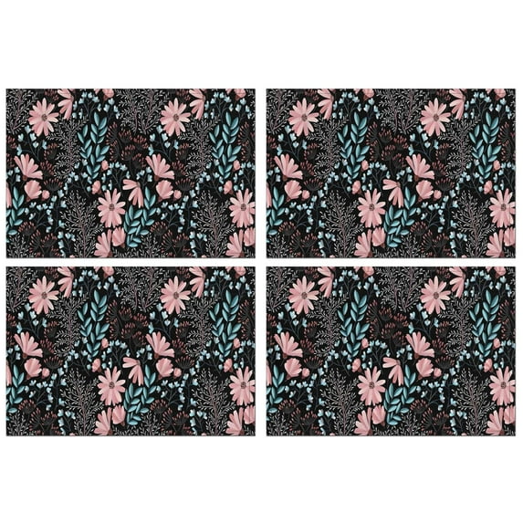 Pioneer Flower Floral Print Pattern Summer Placemats Table Placemats Set Of 4-Linen Kitchen Washable Placemats Table Mats 12x18 Inch Non-Slip Heat Resistant