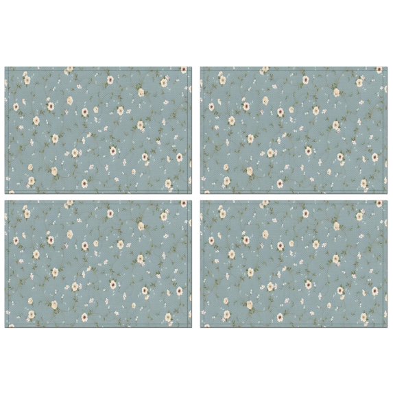 Pioneer Flower Floral Print Pattern Summer Placemats Table Placemats Set Of 4-Linen Kitchen Washable Placemats Table Mats 12x18 Inch Non-Slip Heat Resistant