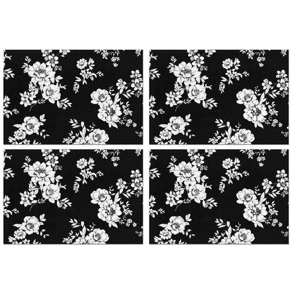 Pioneer Flower Floral Print Pattern Summer Placemats Table Placemats Set Of 4-Linen Kitchen Washable Placemats Table Mats 12x18 Inch Non-Slip Heat Resistant