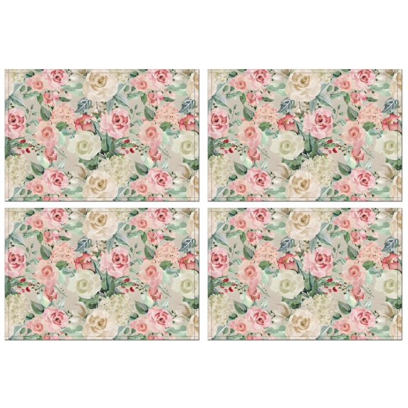 Pioneer Flower Floral Print Pattern Summer Placemats Table Placemats Set Of 4-Linen Kitchen Washable Placemats Table Mats 12x18 Inch Non-Slip Heat Resistant