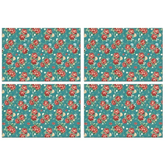 Pioneer Flower Floral Print Pattern Summer Placemats Table Placemats Set Of 4-Linen Kitchen Washable Placemats Table Mats 12x18 Inch Non-Slip Heat Resistant