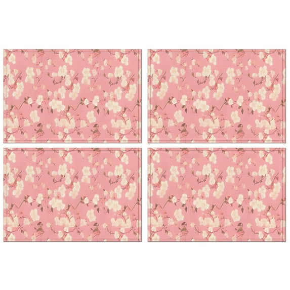Pioneer Flower Floral Print Pattern Summer Placemats Table Placemats Set Of 4-Linen Kitchen Washable Placemats Table Mats 12x18 Inch Non-Slip Heat Resistant