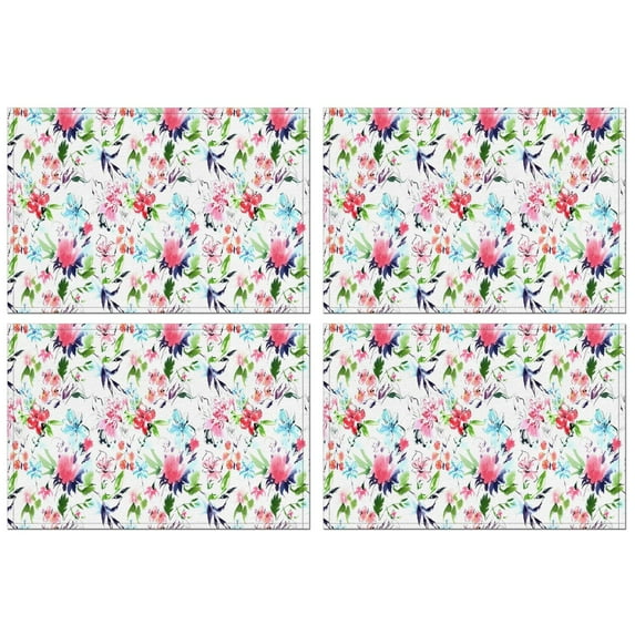 Pioneer Flower Floral Print Pattern Summer Placemats Table Placemats Set Of 4-Linen Kitchen Washable Placemats Table Mats 12x18 Inch Non-Slip Heat Resistant
