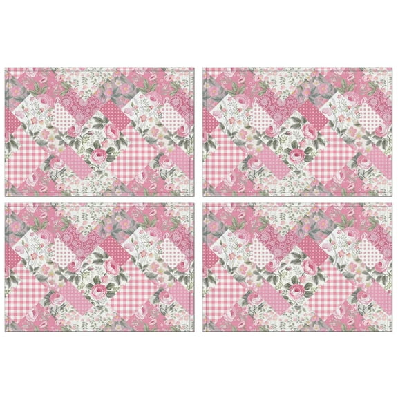 Pioneer Flower Floral Print Pattern Summer Placemats Table Placemats Set Of 4-Linen Kitchen Washable Placemats Table Mats 12x18 Inch Non-Slip Heat Resistant