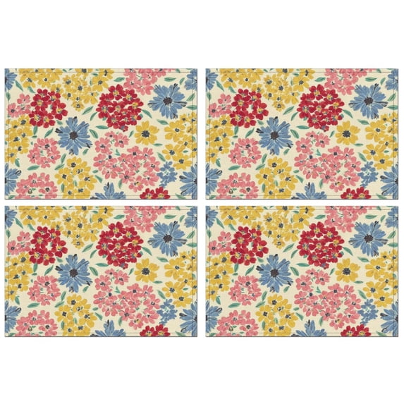 Pioneer Flower Floral Print Pattern Summer Placemats Table Placemats Set Of 4-Linen Kitchen Washable Placemats Table Mats 12x18 Inch Non-Slip Heat Resistant