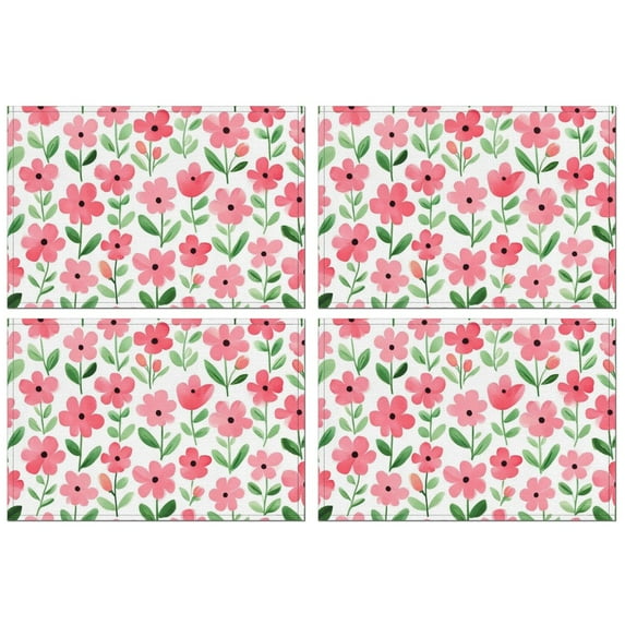 Pioneer Flower Floral Print Pattern Summer Placemats Table Placemats Set Of 4-Linen Kitchen Washable Placemats Table Mats 12x18 Inch Non-Slip Heat Resistant