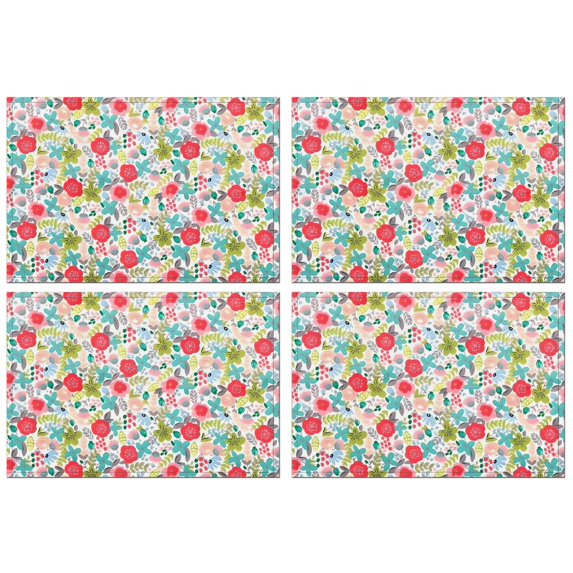 Pioneer Flower Floral Print Pattern Summer Placemats Table Placemats Set Of 4-Linen Kitchen Washable Placemats Table Mats 12x18 Inch Non-Slip Heat Resistant