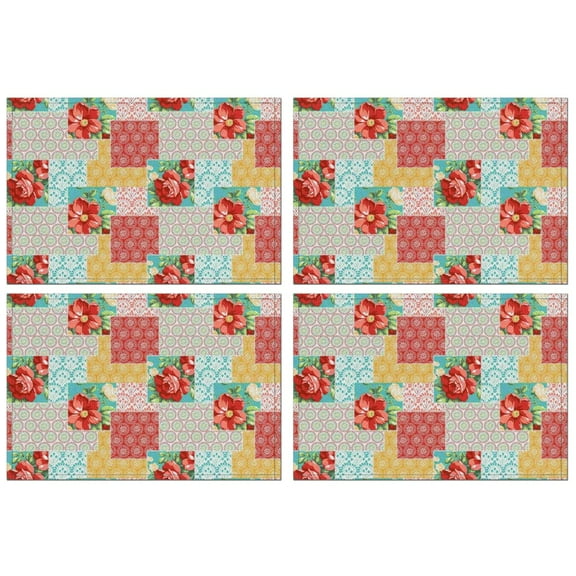 Pioneer Flower Floral Print Pattern Summer Placemats Table Placemats Set Of 4-Linen Kitchen Washable Placemats Table Mats 12x18 Inch Non-Slip Heat Resistant
