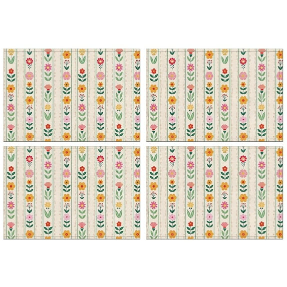 Pioneer Flower Floral Print Pattern Summer Placemats Table Placemats Set Of 4-Linen Kitchen Washable Placemats Table Mats 12x18 Inch Non-Slip Heat Resistant