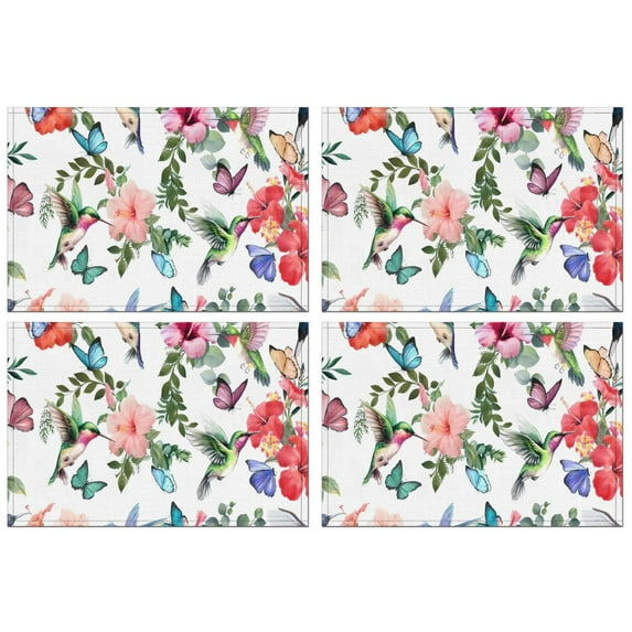 Pioneer Flower Floral Print Pattern Summer Placemats Table Placemats Set Of 4-Linen Kitchen Washable Placemats Table Mats 12x18 Inch Non-Slip Heat Resistant