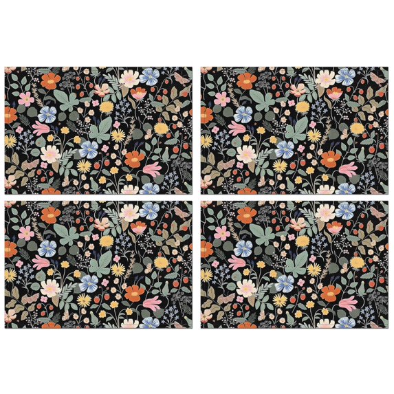 Pioneer Flower Floral Print Pattern Summer Placemats Table Placemats Set Of 4-Linen Kitchen Washable Placemats Table Mats 12x18 Inch Non-Slip Heat Resistant