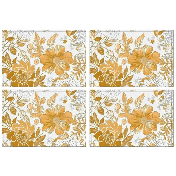 Pioneer Flower Floral Print Pattern Summer Placemats Table Placemats Set Of 4-Linen Kitchen Washable Placemats Table Mats 12x18 Inch Non-Slip Heat Resistant