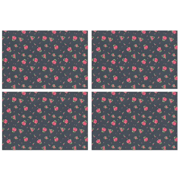 Pioneer Flower Floral Print Pattern Summer Placemats Table Placemats Set Of 4-Linen Kitchen Washable Placemats Table Mats 12x18 Inch Non-Slip Heat Resistant