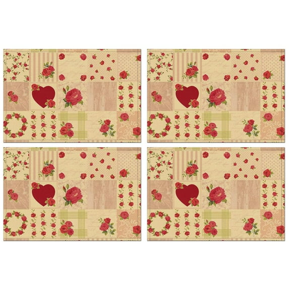 Pioneer Flower Floral Print Pattern Summer Placemats Table Placemats Set Of 4-Linen Kitchen Washable Placemats Table Mats 12x18 Inch Non-Slip Heat Resistant