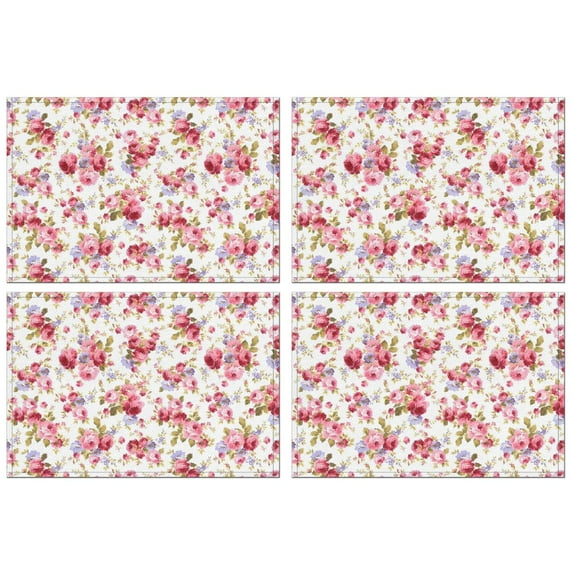Pioneer Flower Floral Print Pattern Summer Placemats Table Placemats Set Of 4-Linen Kitchen Washable Placemats Table Mats 12x18 Inch Non-Slip Heat Resistant